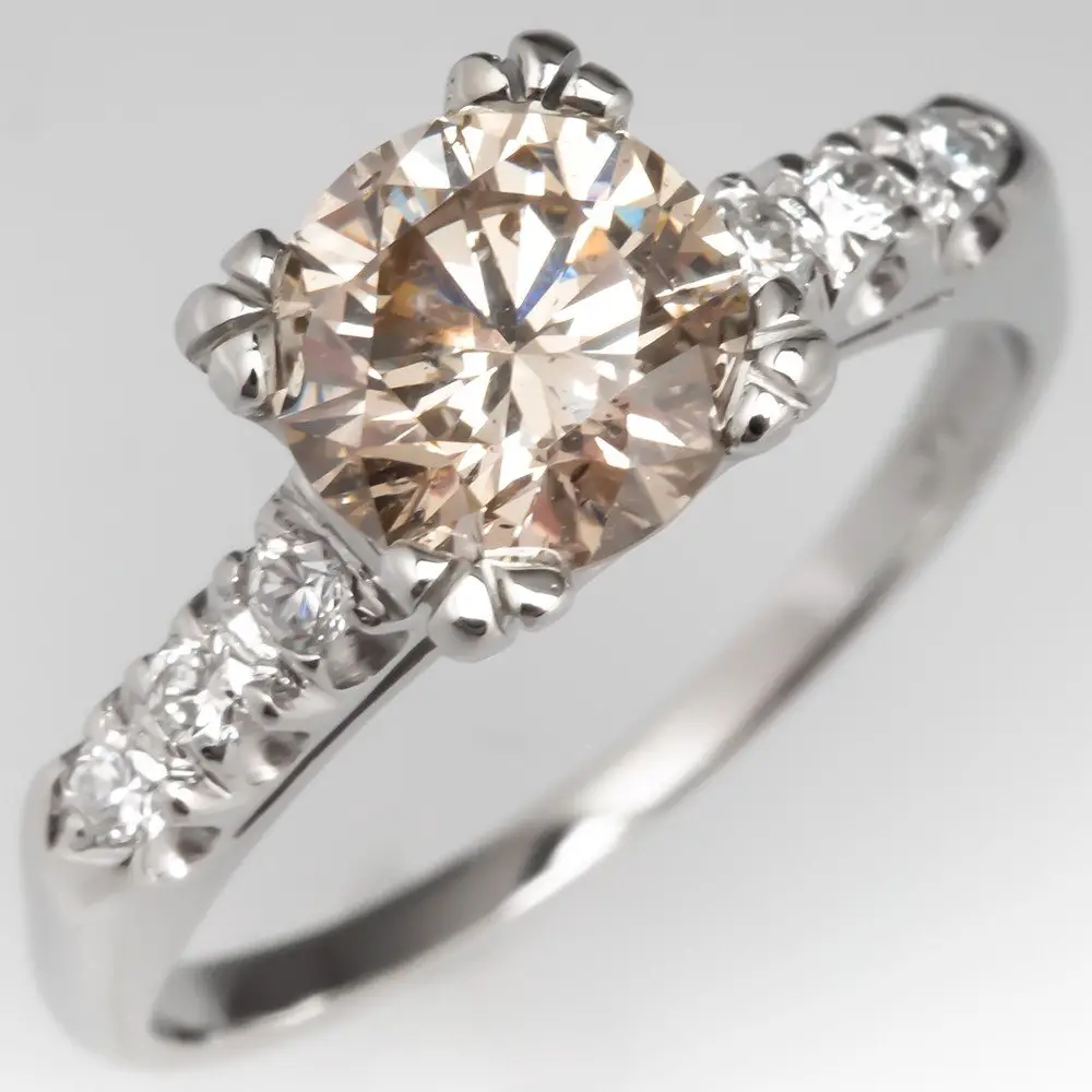 1.5 Carat Light Champagne Diamond Engagement Ring Platinum