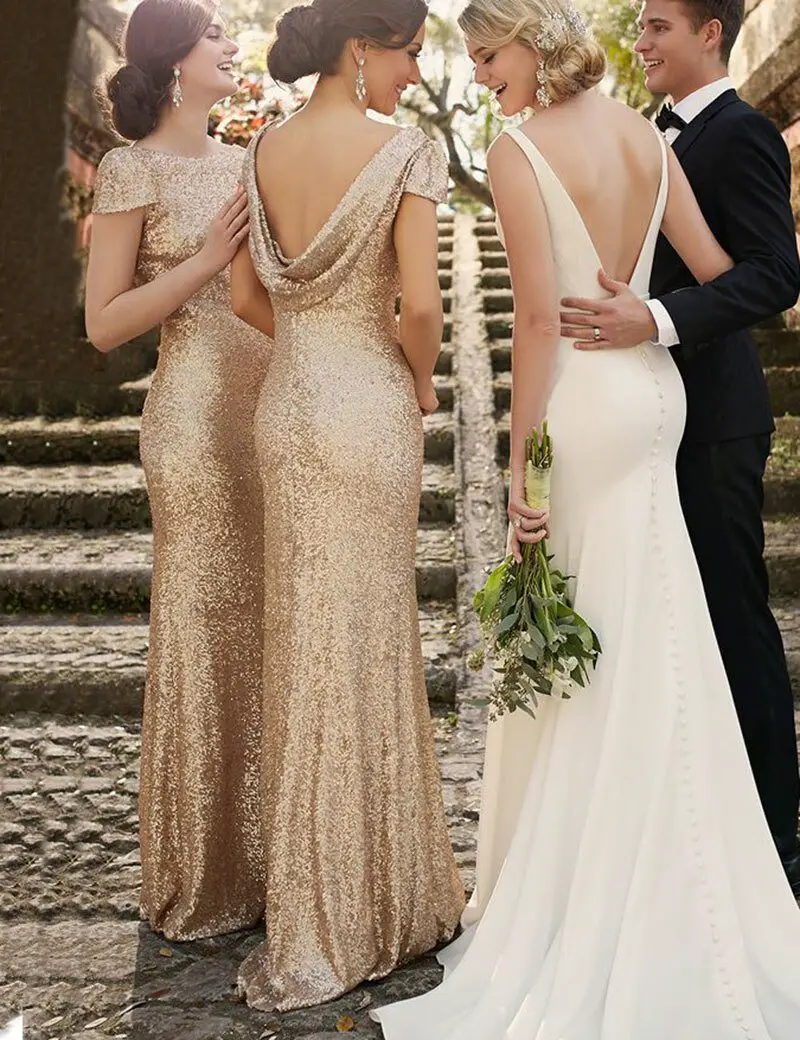 2016 New Champagne Rose Gold Sequins Bridesmaid Dresses Long With Short ...