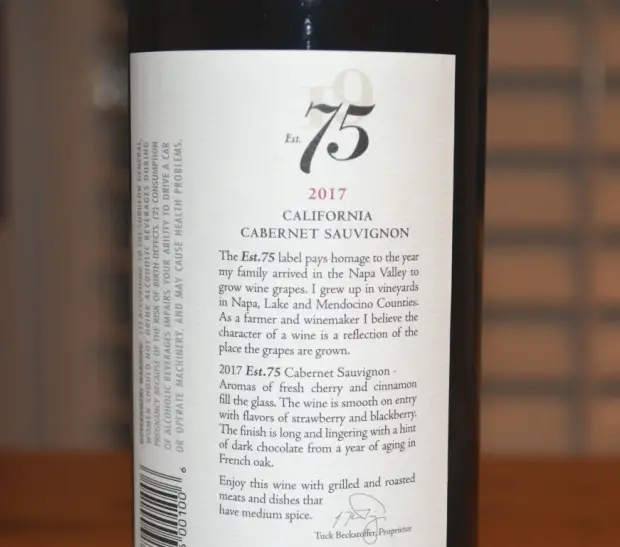 2017 Tuck Beckstoffer The Seventy Five Wine Company Est 75 Cabernet ...