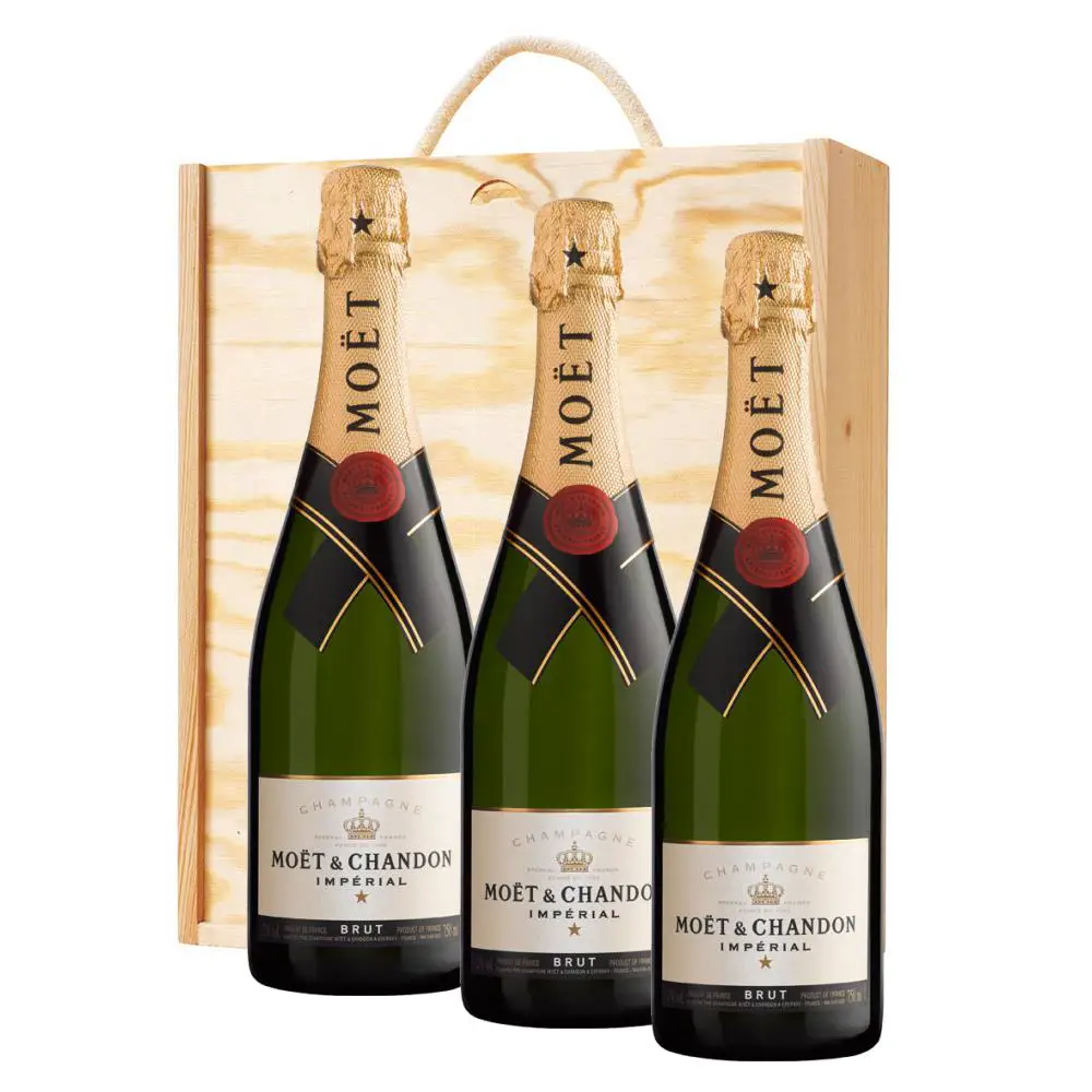 3 x Moet &  Chandon Brut Imperial Champagne 75cl In A Pine Wooden Gift ...