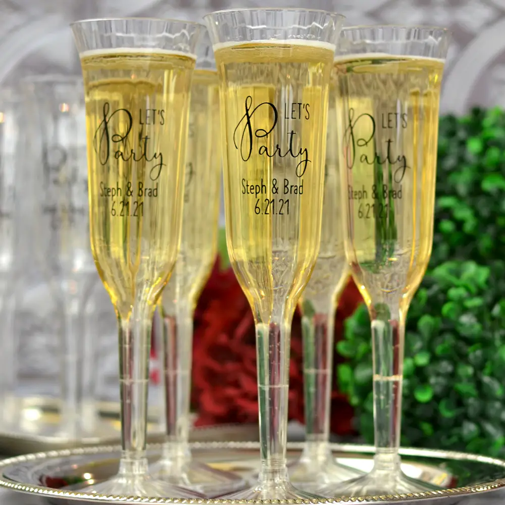 5 Oz. Custom Printed Disposable Clear Plastic Wedding Champagne Flutes