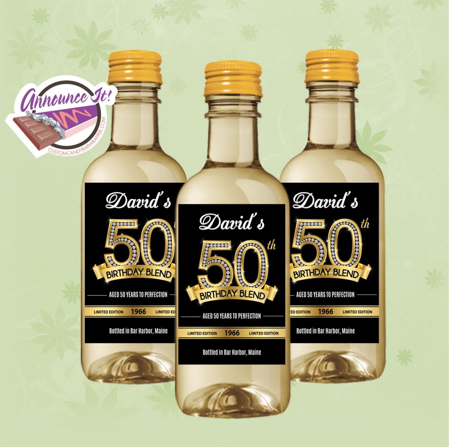 50th Birthday Mini Wine Labels Gold Mini Wine Bottle Set