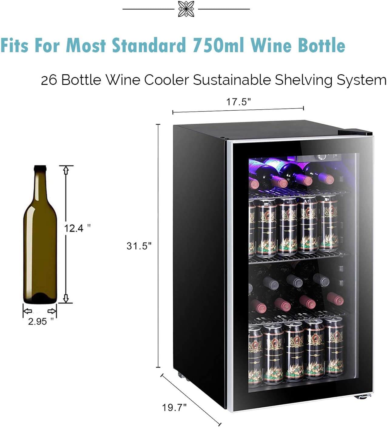 Antarctic Star 26 Bottle Wine Cooler/Cabinet Beverage Refrigerator Sma