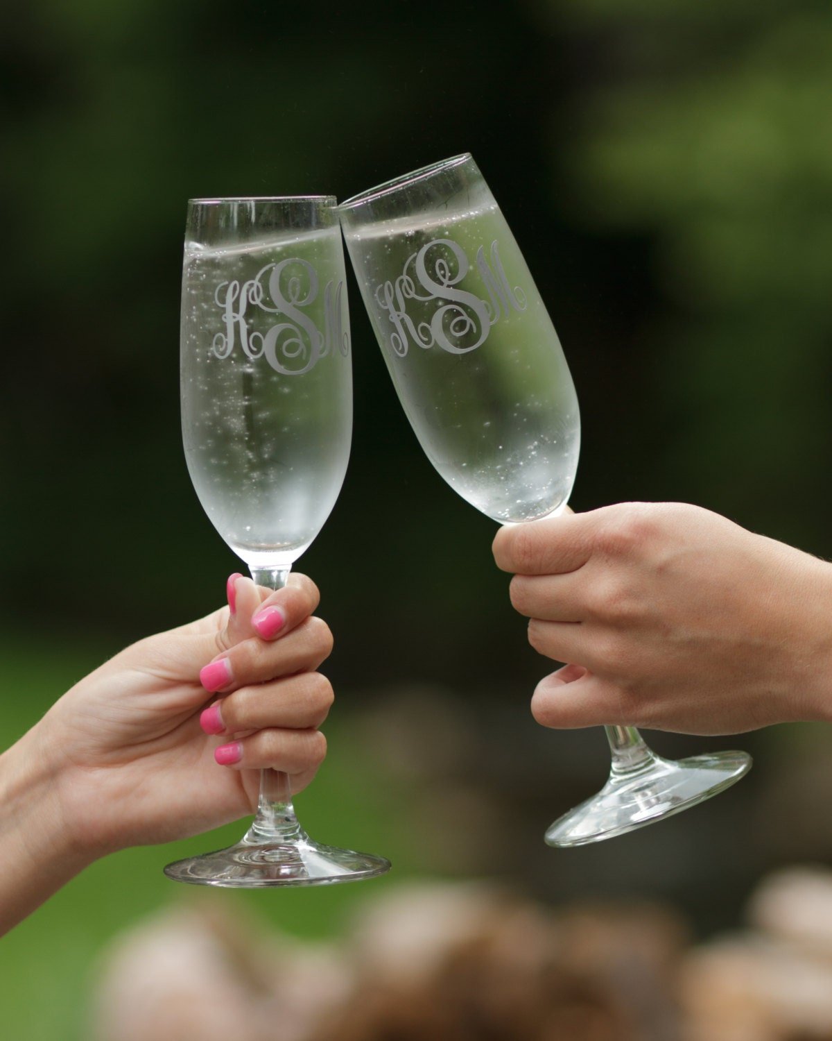 Bride and Groom toasting flutes Wedding champagne glasses