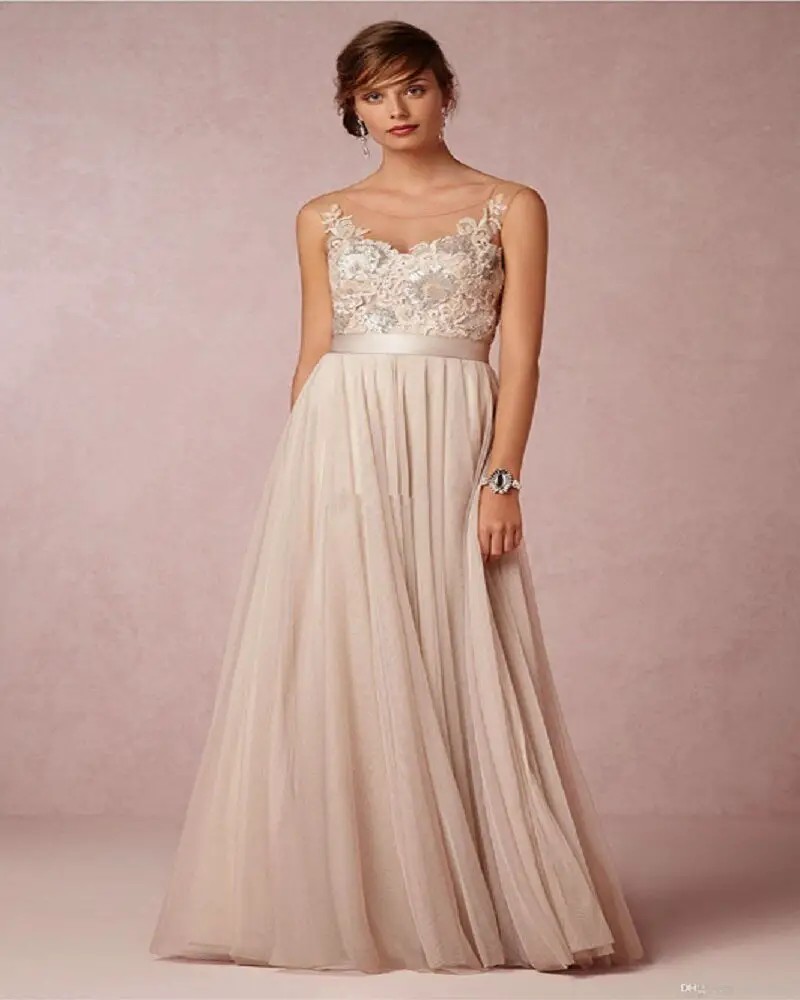 Champagne 2016 Maid Of Honor Dresses Bridesmaid Gowns A Line Floor ...