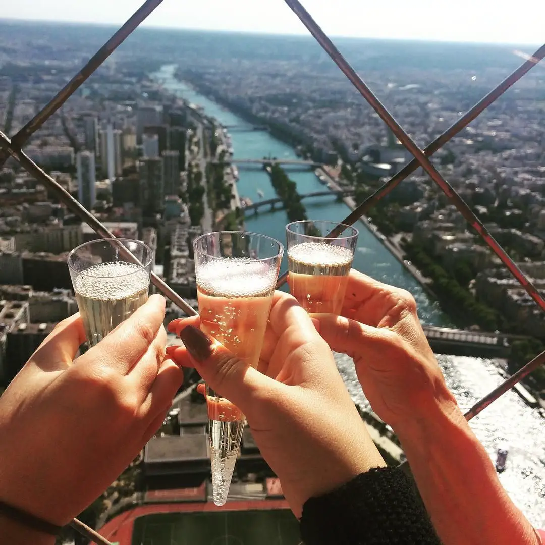 Champagne at the top of the Eiffel Tower in Paris, France