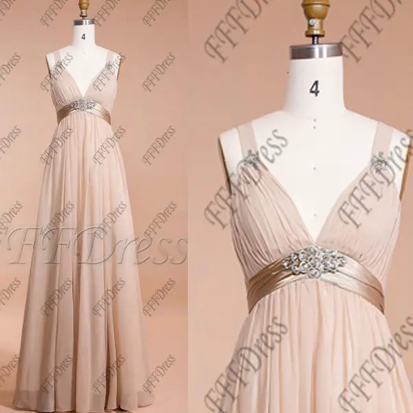 Champagne Long Prom Dress With Empire Waist, Maternity Bridesmaid ...