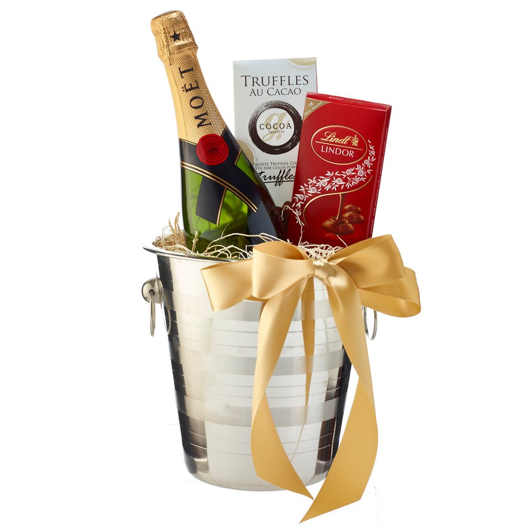 Champagne Wedding Gift Basket For The Bride And Groom