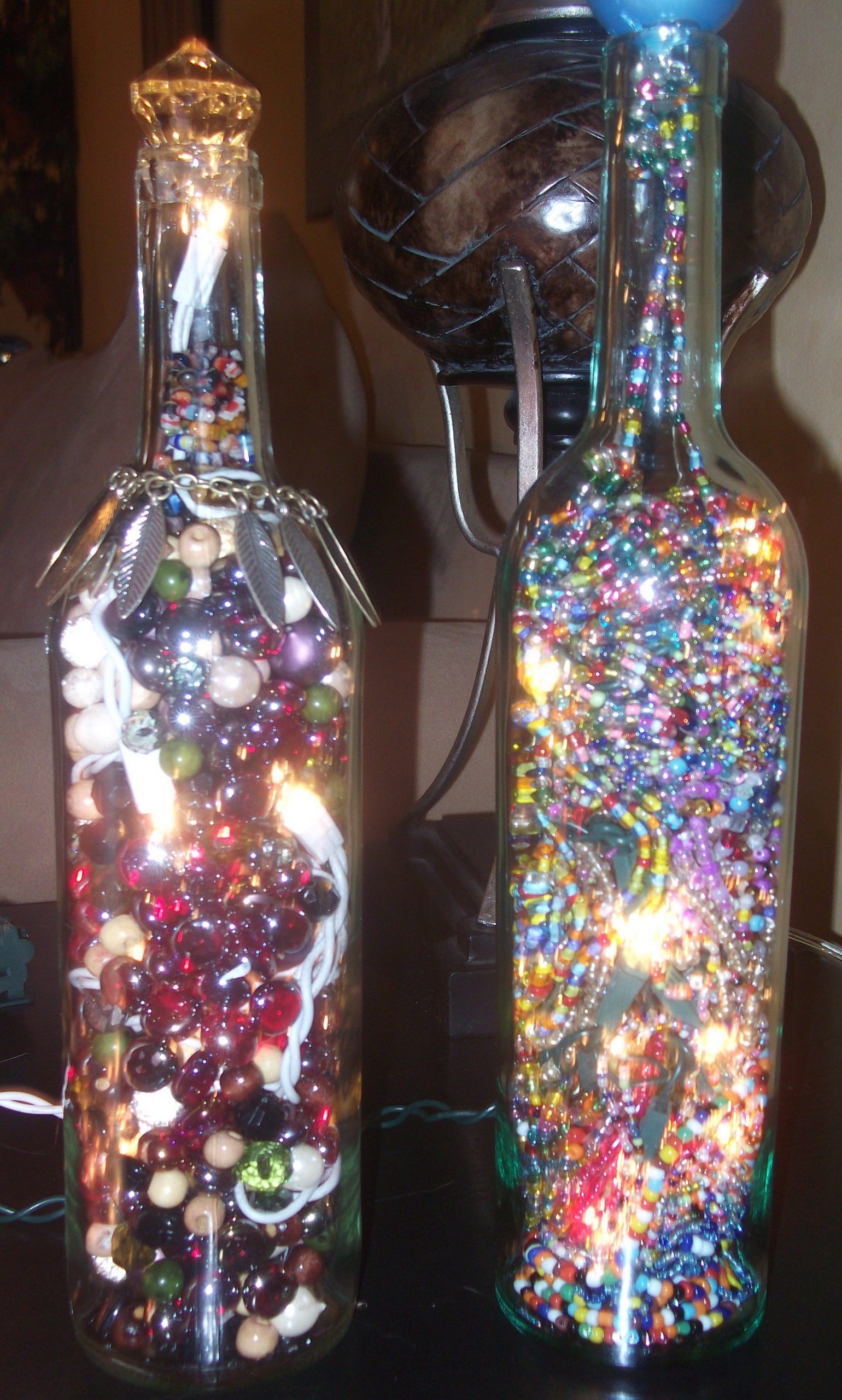 Decorative wine bottles with lights inside...Very easy and ...