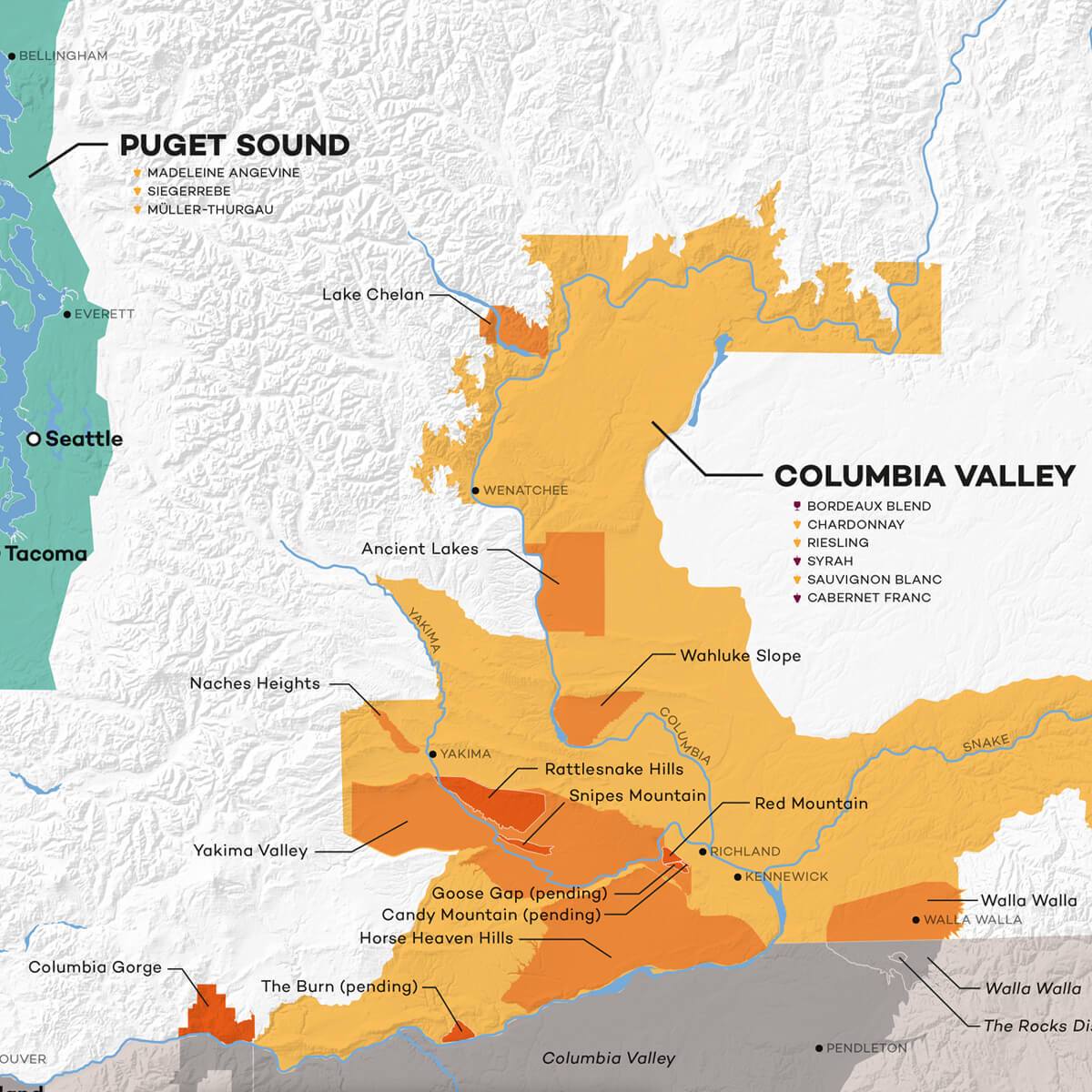 Detailed Map of Wine Regions in Washington, USA