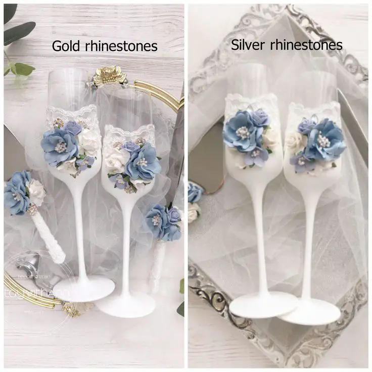 Dusty Blue Champagne Flutes Wedding Bride and Groom Toasting Flutes ...