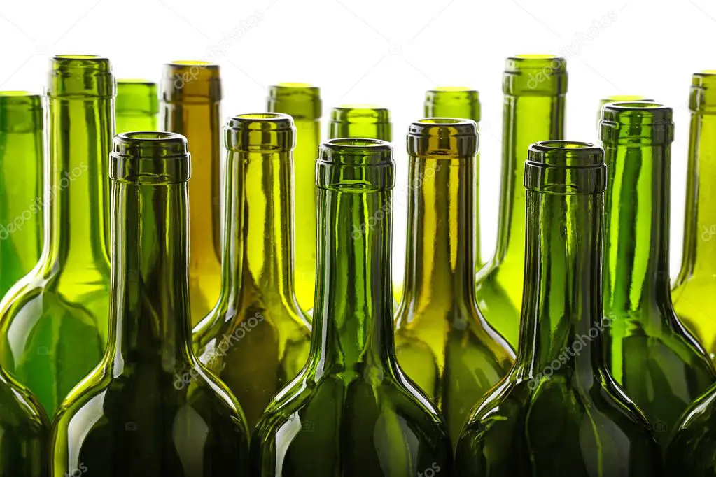 Empty green glass wine bottles isolated on white  Stock ...