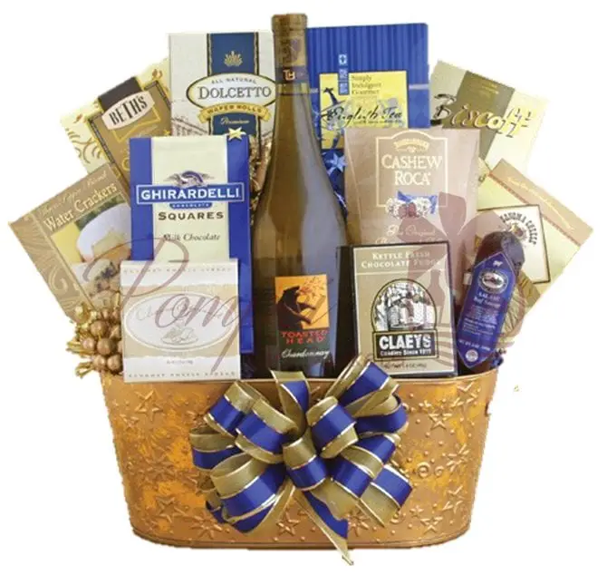 Golden Chardonnay Wine Gift Basket by Pompei Baskets