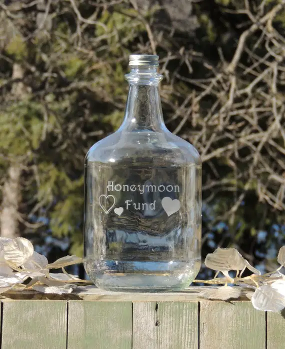Honeymoon Fund Jar Hearts Etched Jar 3 Liter Wine Bottle