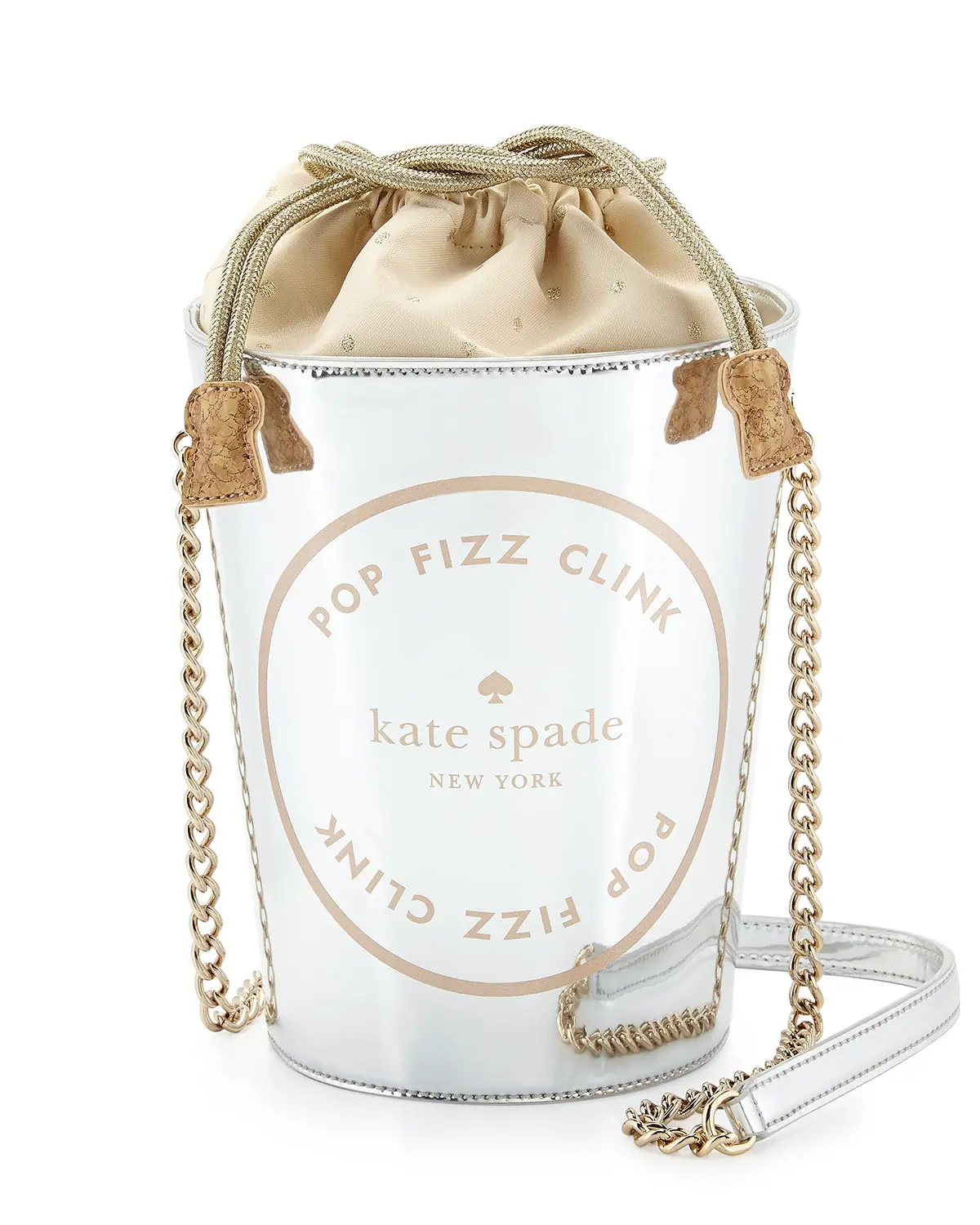 kate spade new york place your bets champagne bucket bag, silver