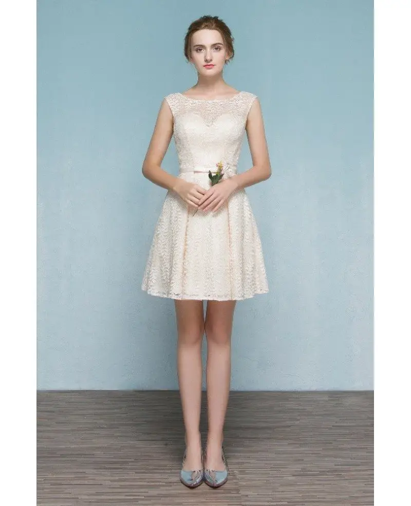Light Champagne Short Lace Party Dress Bridesmaid Dress #E9858 ...