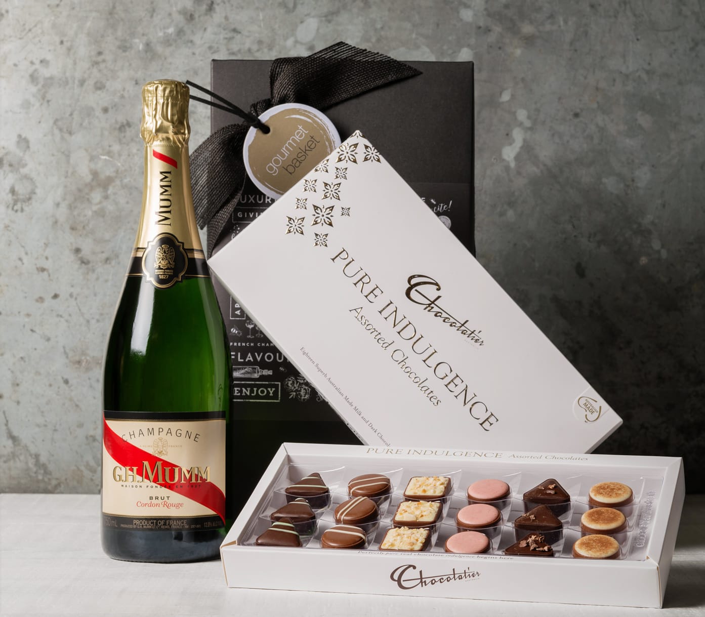 Mumm champagne and chocolate Gift Basket