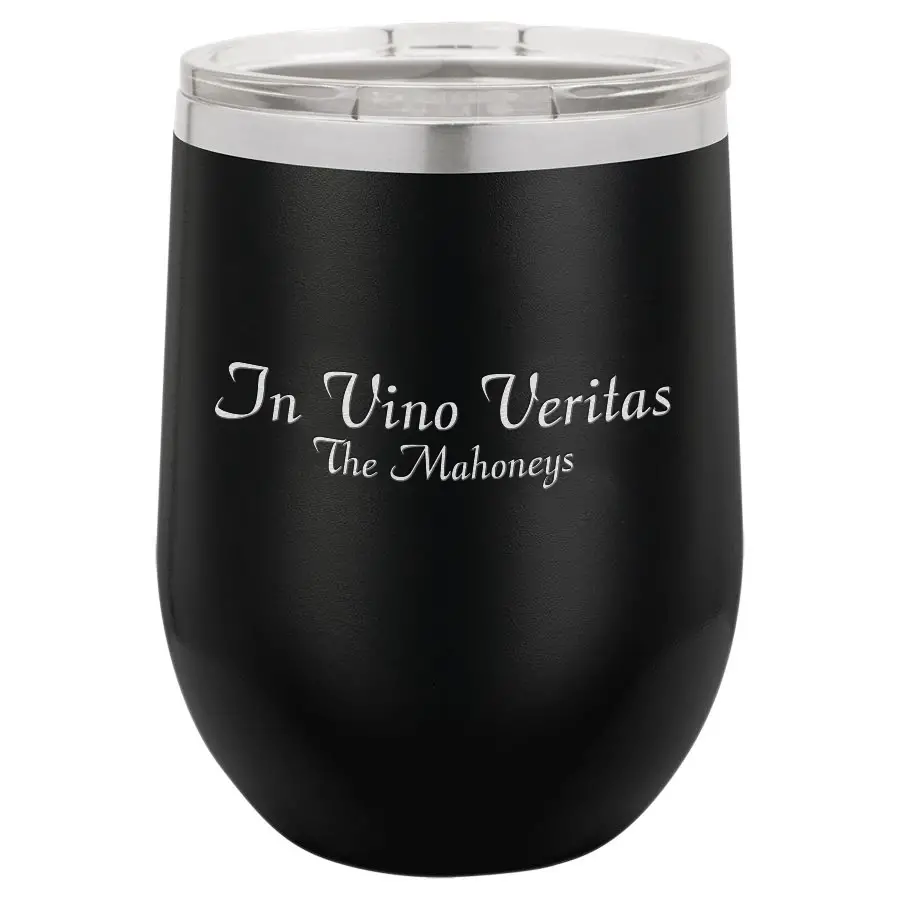 Personalized 12 Ounce Black Insulated Stemless Wine Glass