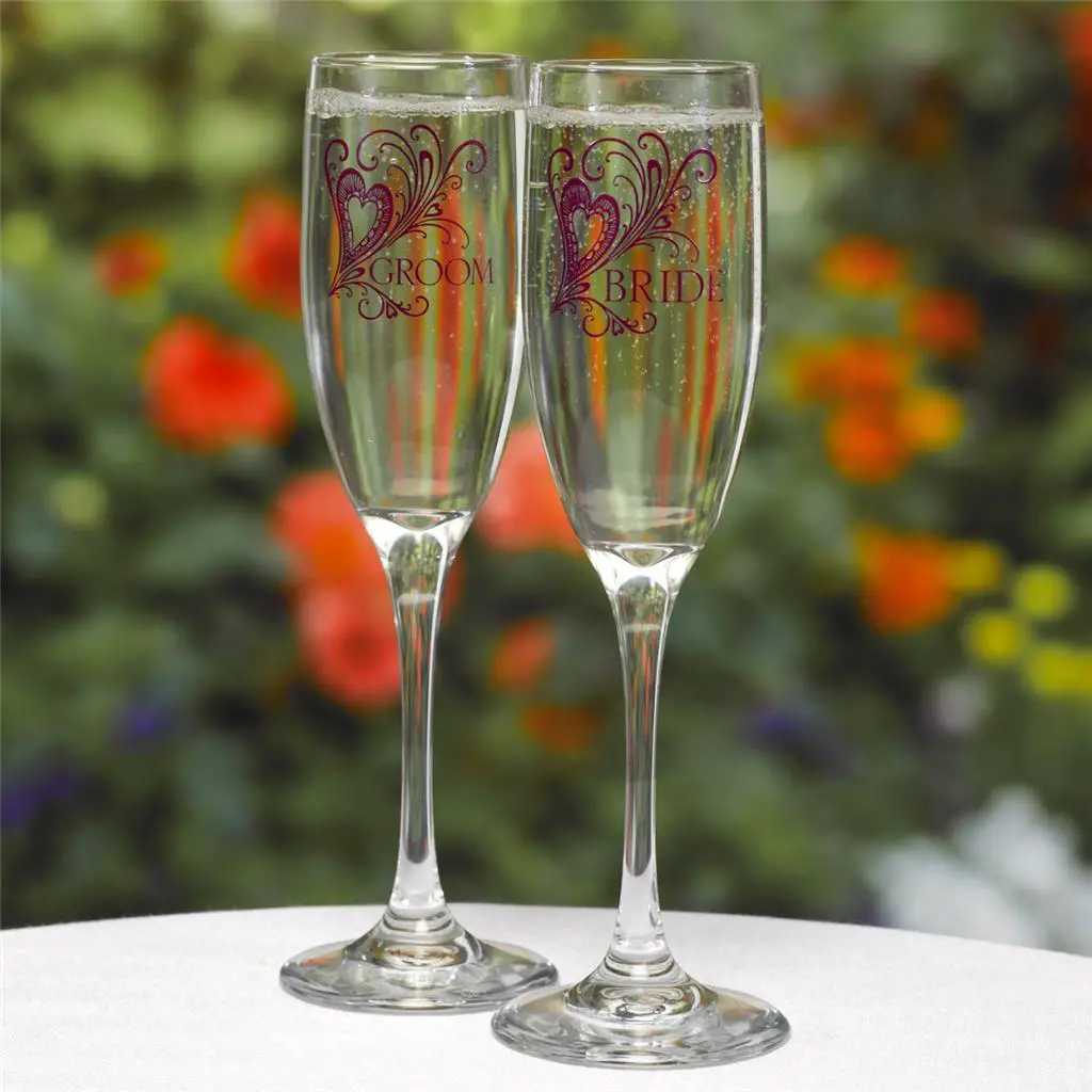 Personalized Wedding Toasting Flutes Purple Flourish Engraved Champagne ...