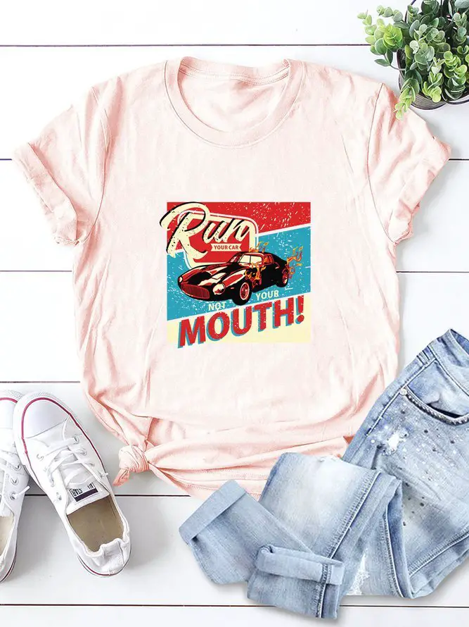 Run Mouth! Print Simple Round Neck Cotton T