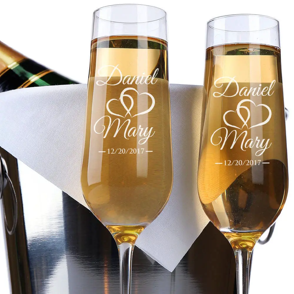 Set of 2, Hearts Wedding Champagne Flutes, Personalized Champagne Flute ...