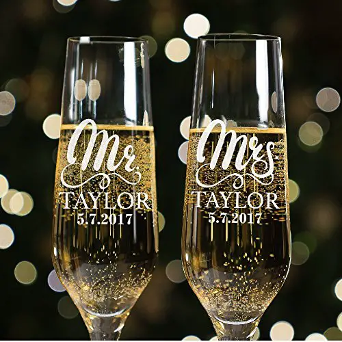 Set of 2 Mr. Mrs. Wedding Champagne Flutes Personalized Champagne Flute ...