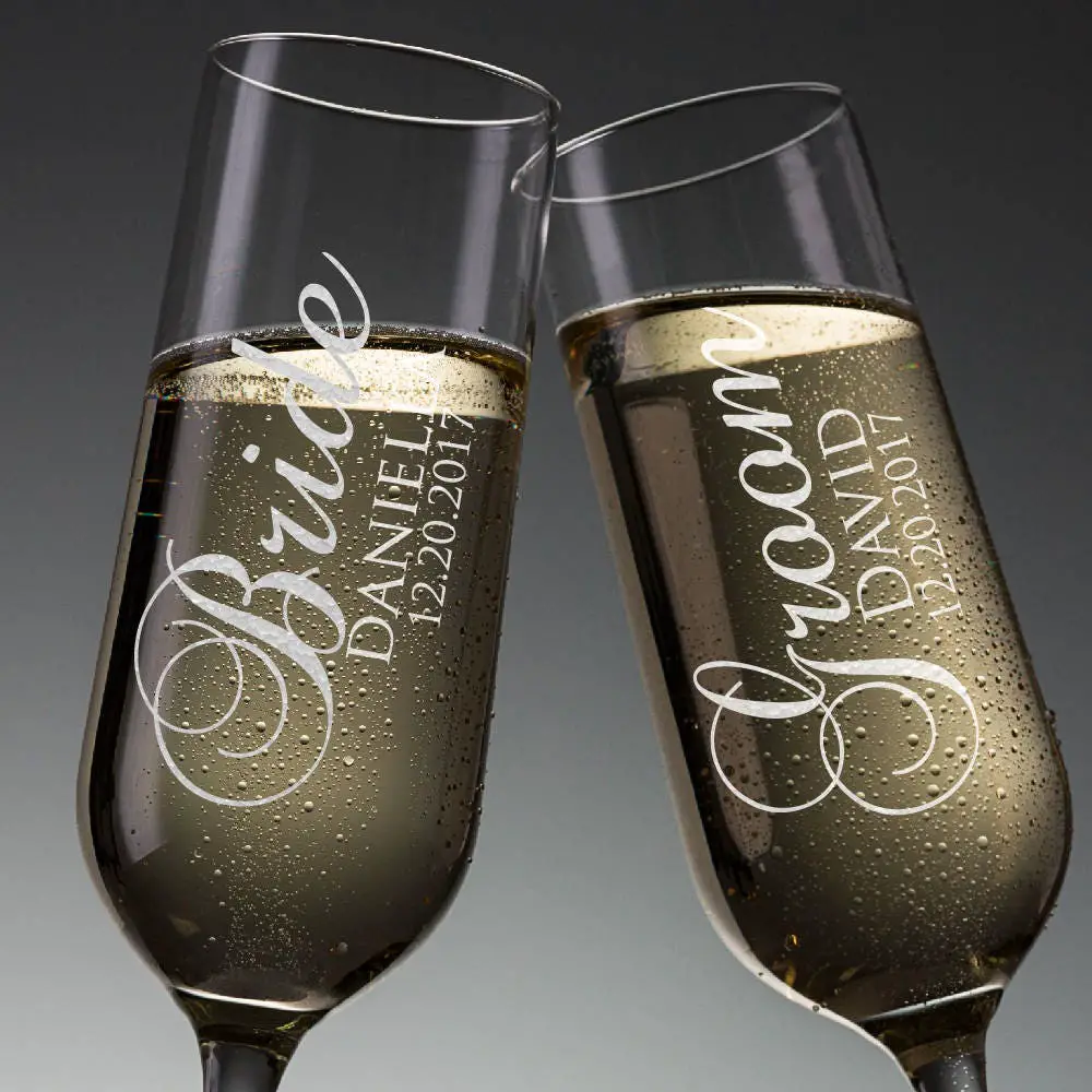 Set of 2, Wedding Champagne Flutes, Bride Groom Personalized Champagne ...
