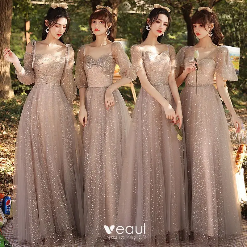 Sparkly Champagne Bridesmaid Dresses 2021 A