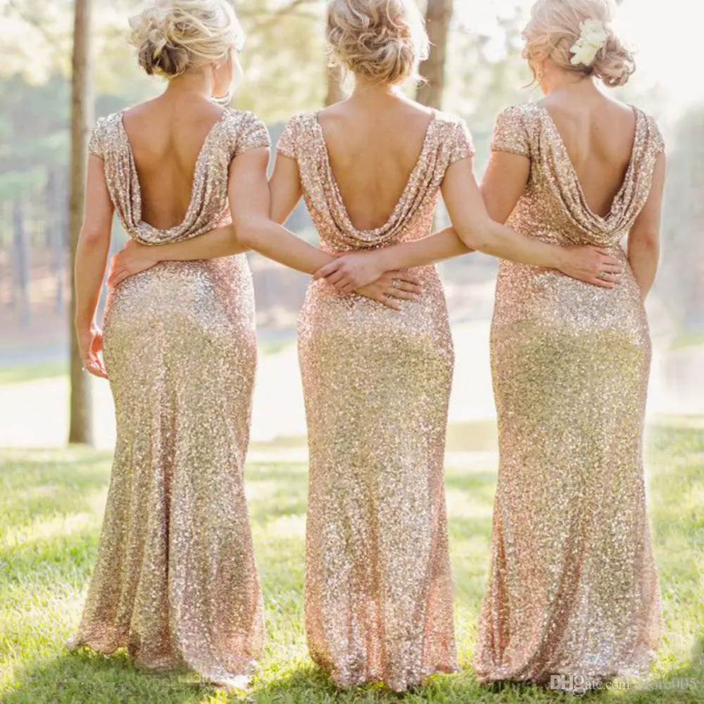Sparkly Champagne Gold Bridesmaid Dresses Sequin Long Formal Wedding ...