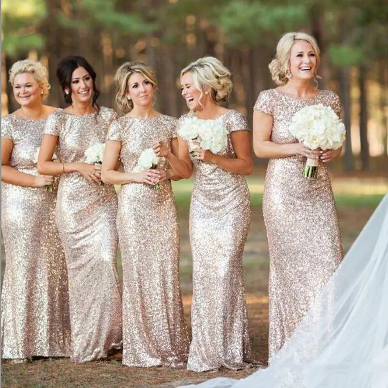 Sparkly Champagne Gold Sequins Bridesmaid Dresses Plus Size Backless ...