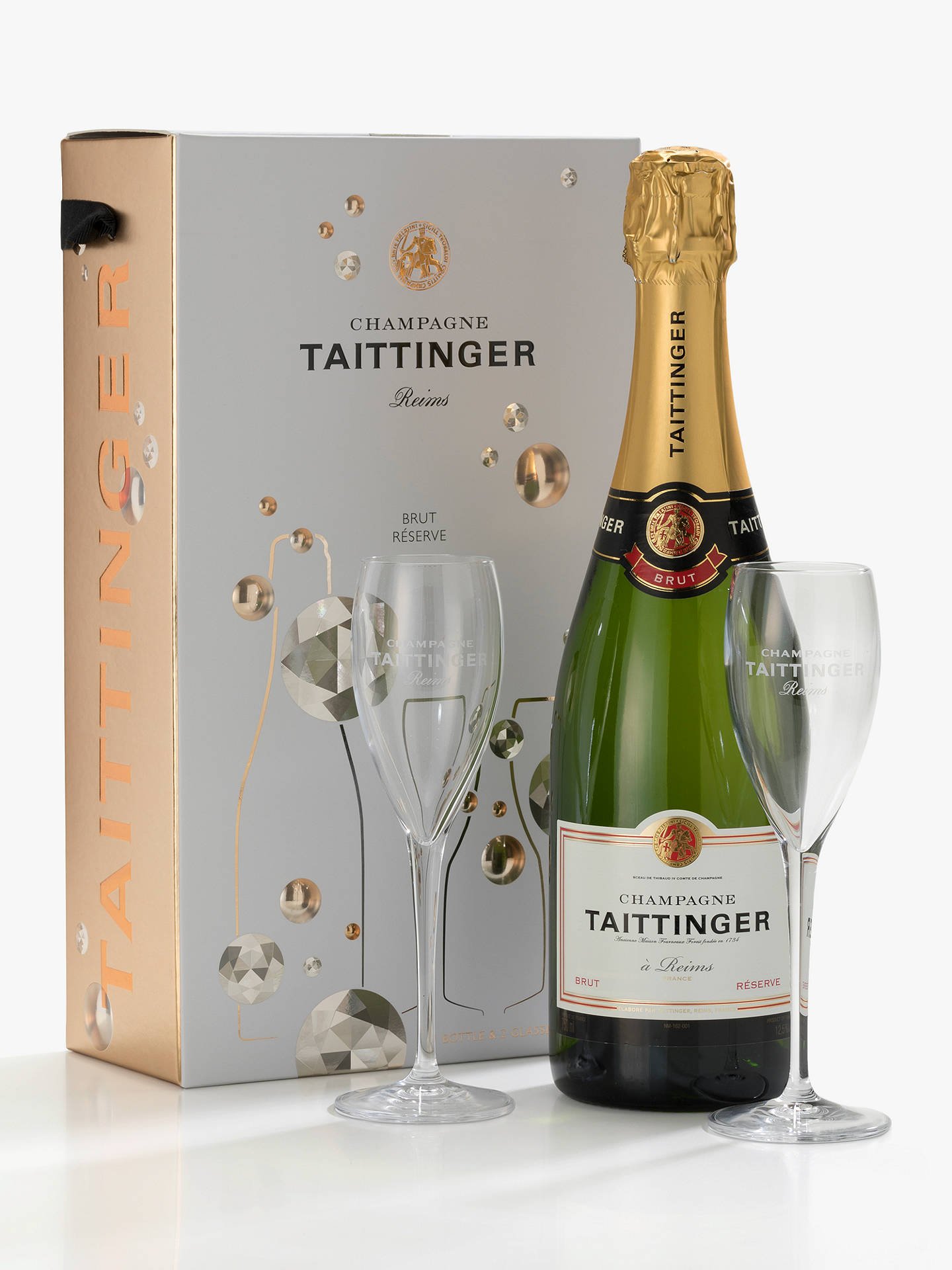Taittinger Brut NV Champagne &  Glasses Gift Set, 75cl at John Lewis ...