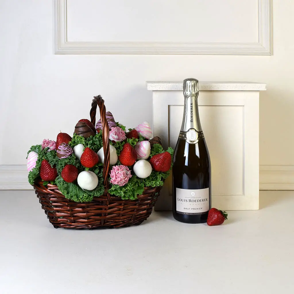 The Champagne &  Chocolate Dipped Strawberries Gift basket