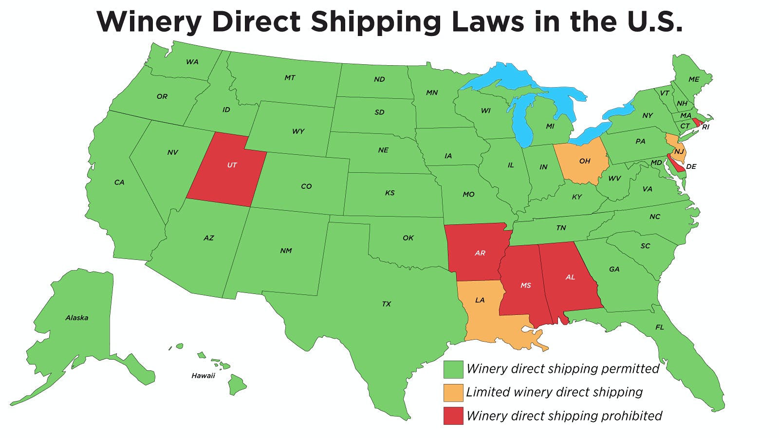 U.S. Wine Shipping Laws, State by State