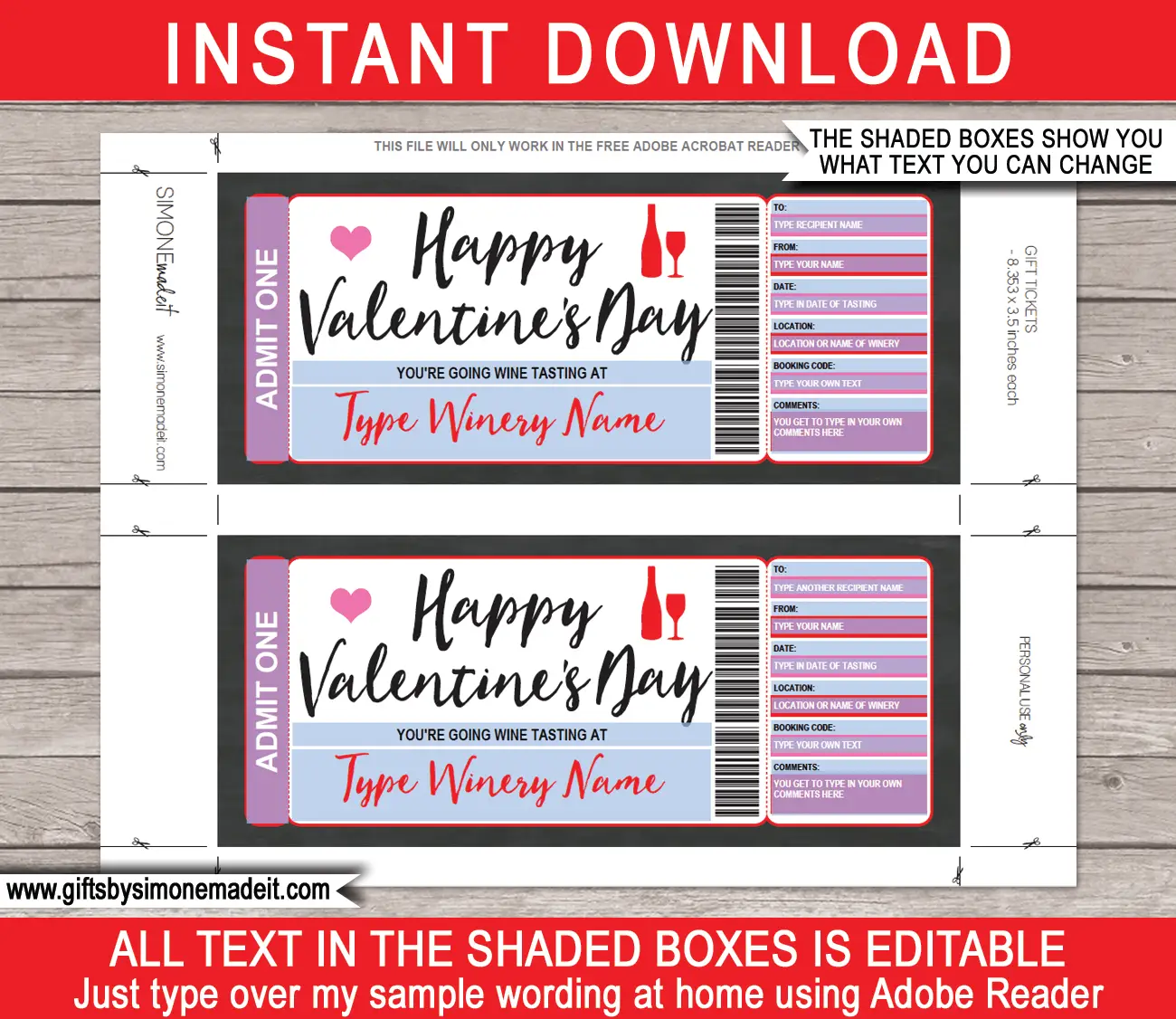 Valentines Day Wine Tasting Gift Certificate template