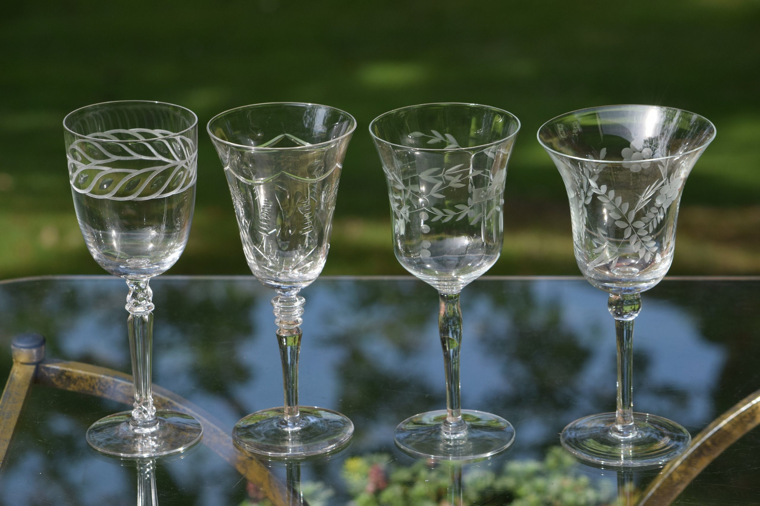 Vintage Etched Wine Glasses, Set of 4, Set of 4 Mis ...
