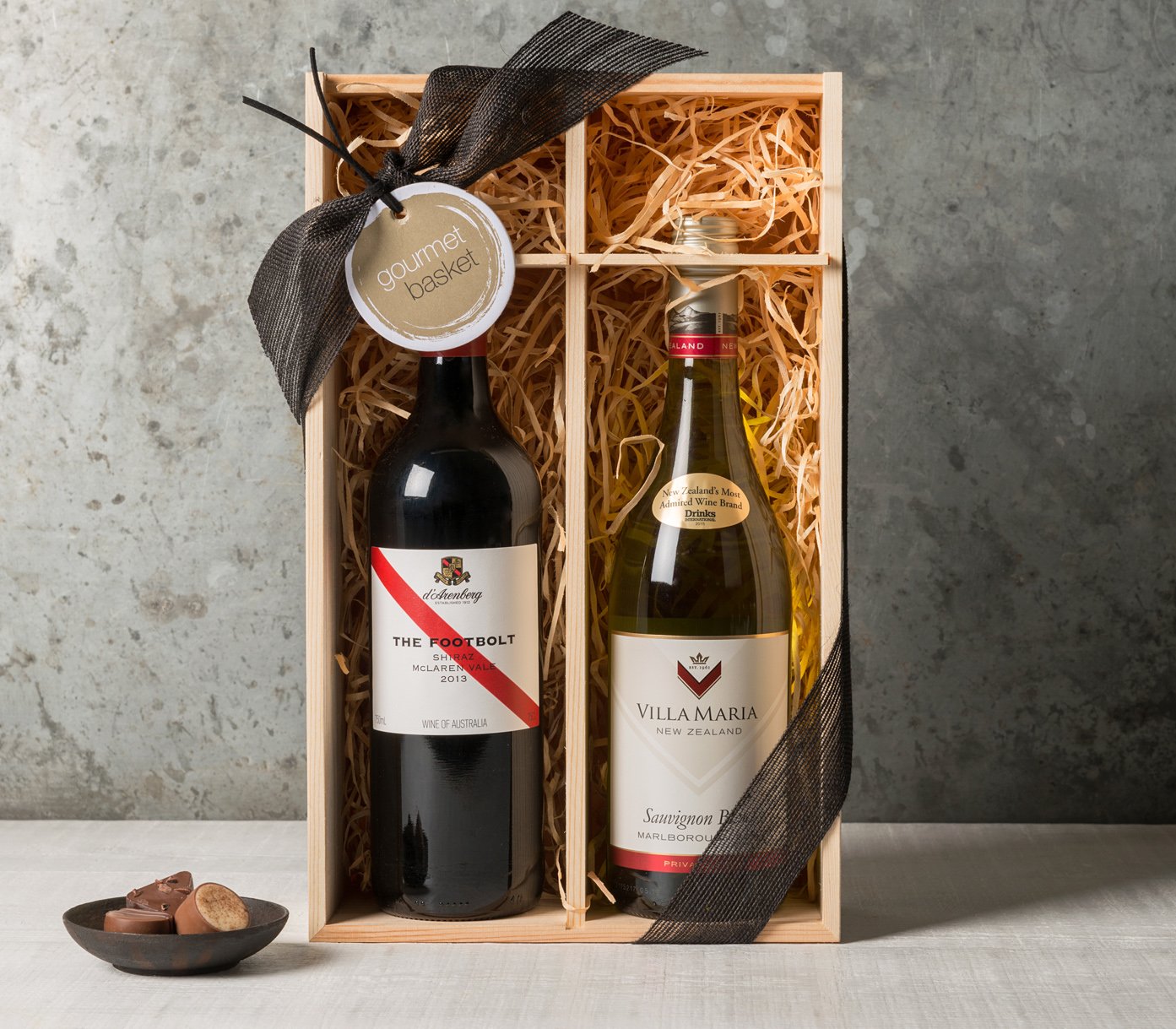 Wine Duo in Wooden Gift Box (From $59.00) Gift Basket Hamper