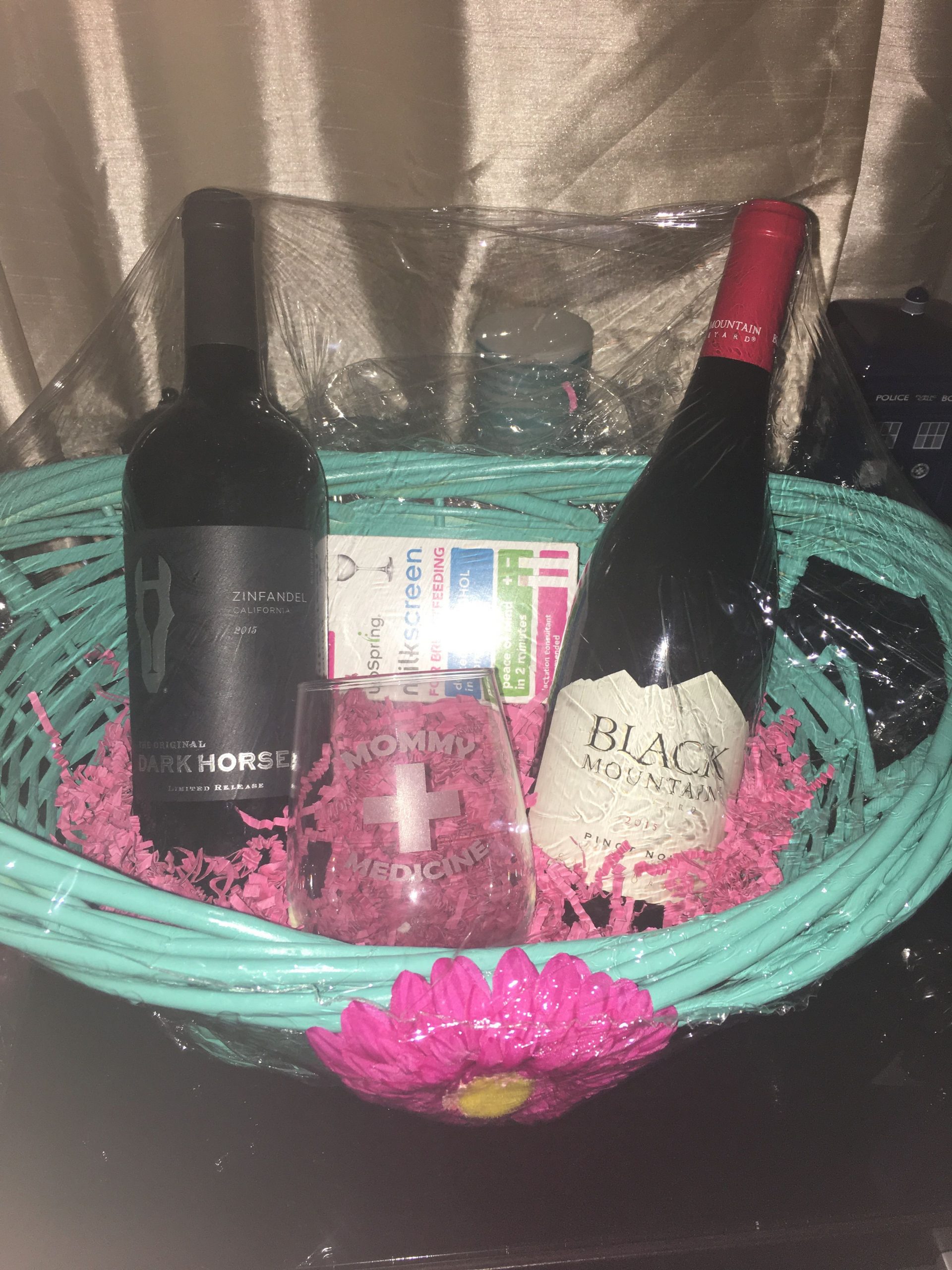 Wine gift basket idea for a brand new mommy!