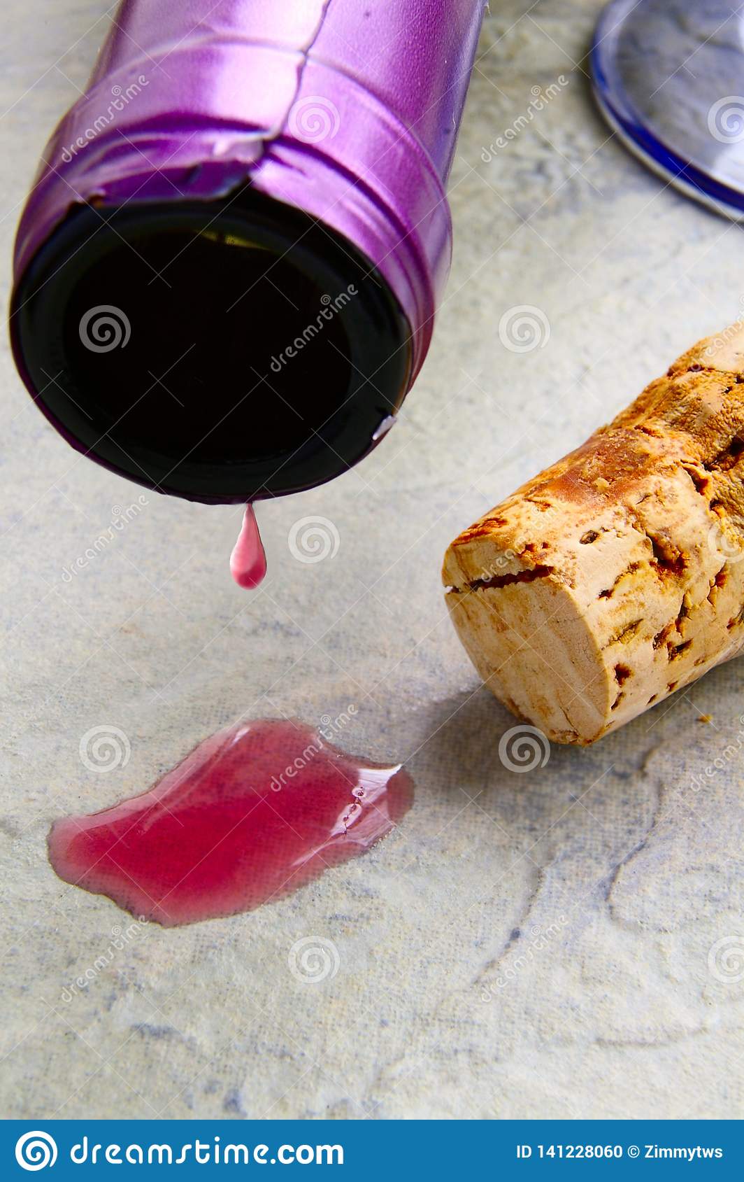 Wine Stain On Granite Counter Top Stock Photo